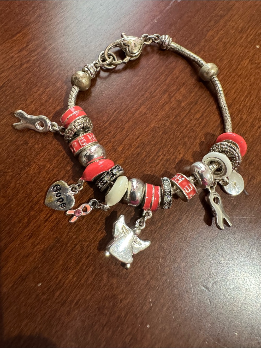 Silver-Tone Charm Bracelet with Red and White Accents